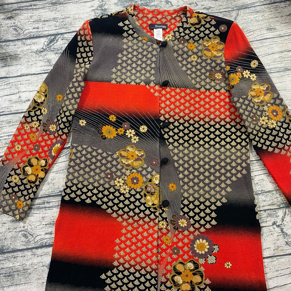Moonlight Y&S Fashion L Oriental Floral Long Line Jacket Art to Wear Boho Asian - Picture 3 of 11